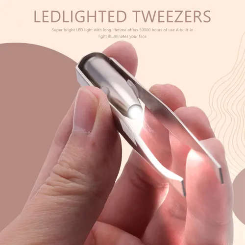 Pinza Para Pestañas Y Cejas De Acero Inoxidable Con Luz Led