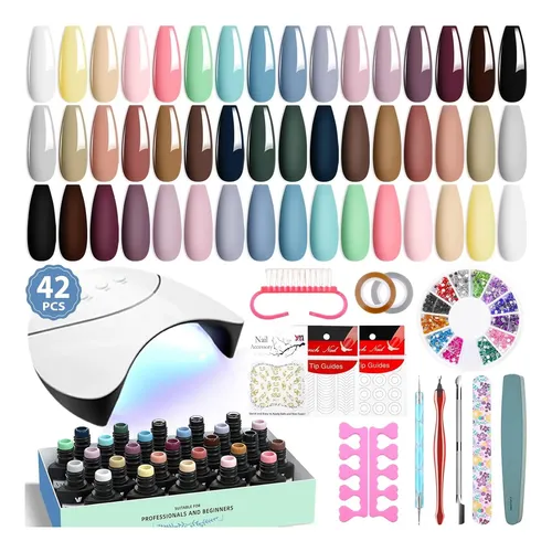 Kit Gel Uñas 24 Colores Con Luz Uv Y Herramientas