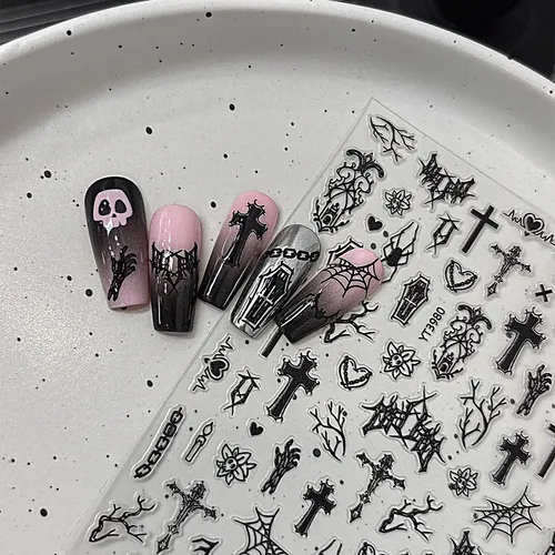Pegatinas De Uñas Con Grafiti Negro Oscuro For Halloween 20