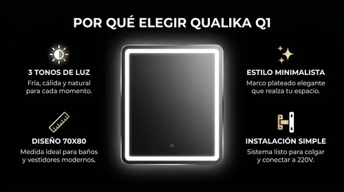 Espejo Cuadrado 60cm Luz Led Y Desempañador Alta Calidad