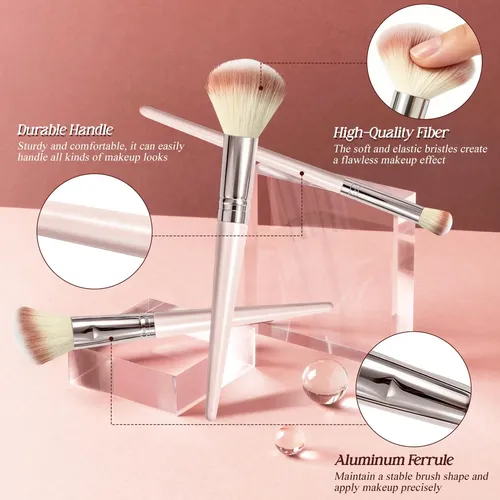 Set 10 Brochas De Maquillaje Koulate Sintéticas Rosa