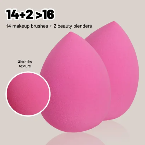 Set De 16 Brochas Y Esponjas De Maquillaje Fáciles De Aplica Negro