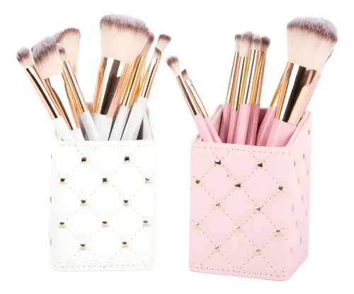 Set 10 Brochas Ruby Face Con Porta Brochas De Ecocuero Color Blanco