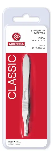 Pinza profesional de acero inoxidable para cejas en forma de C, punta recta, 7 cm