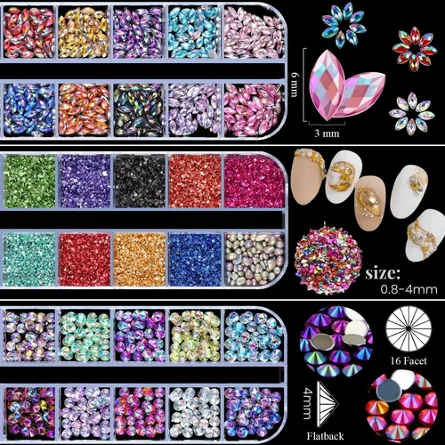 Edittime Kit Stickers Flores Y Strass Uñas Multicolor