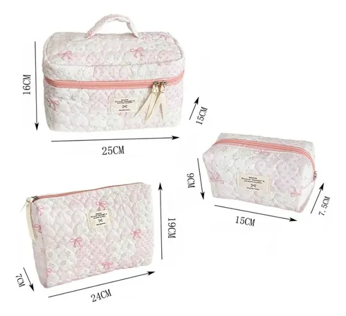 3pcs Bolsa Maquillaje Algodón Acolchada Con Estampado /