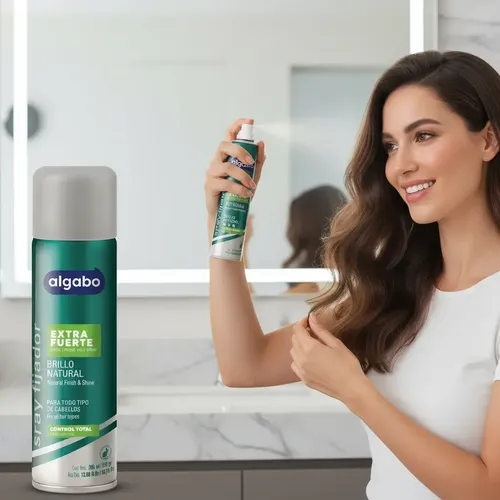 Spray Fijador Algabo Extra Fuerte Brillo Natural 390ml