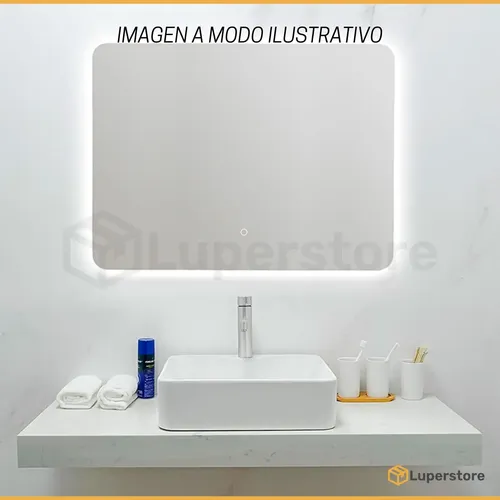 Espejo Rectangular Led Touch Colgar Luz Fria Baño Tactil