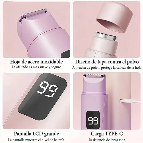 Depiladora Eléctrica Recargable Con Pantalla Led 3 En 1