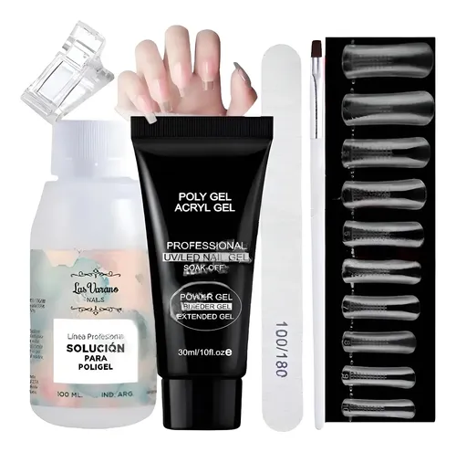 Kit X6 Polygel 30ml Pincel Solucion Capsula Dual Broche