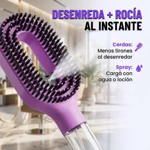 Cepillo Spray Antifrizz Masajeador Desenredante Rizos