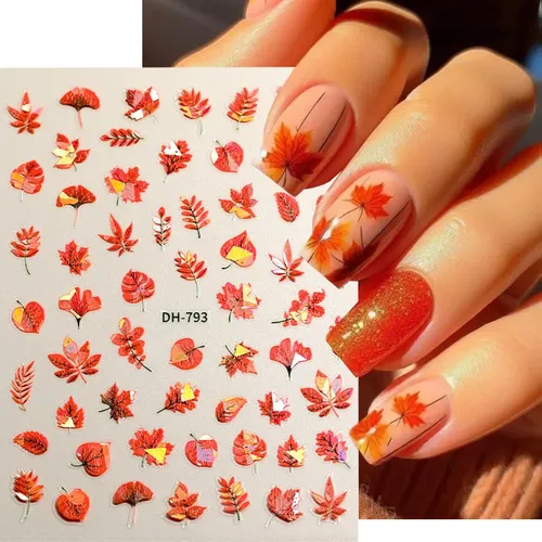 Stickers Para Uñas Powpop 3d De Otoño Con Hoja De Arce, 4 Ho