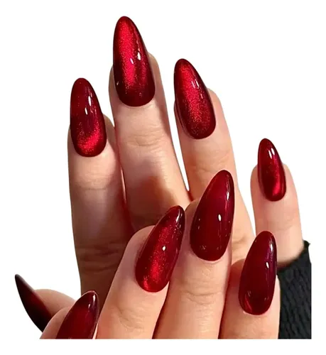 Press On Nails Uñas Postizas Rojas Ojo De Gato Importadas