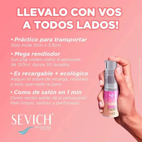 Shampoo Sevich 25g Seco Polvo Pelo Liviano Eliminar Grasa