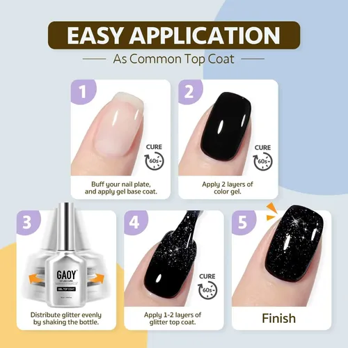 Top Coat De Gel Glitter Gaoy 16 Ml Plateado Iridiscente