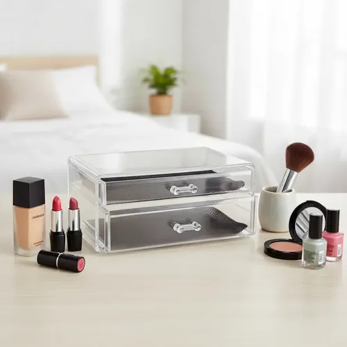 Organizador Acrílico Maquillaje 2 Cajones Apilable24x13x11cm