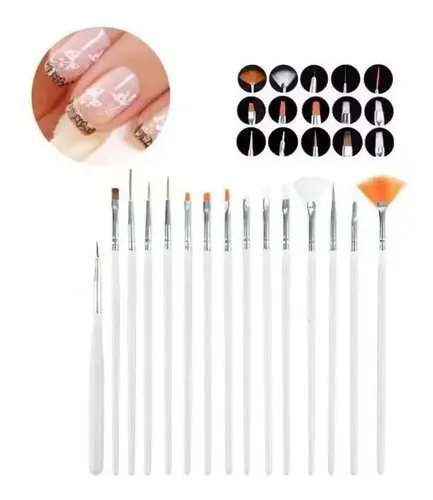 Kit Decoracion Uñas De 15 Pinceles Para Nail Art Esculpidas!