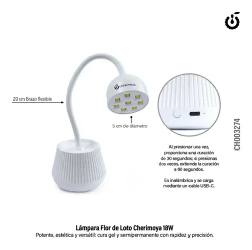 Cabina Lámpara Inalámbrica Flor Uv 18w Cherimoya Soft Gel Color Blanco