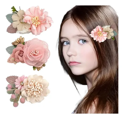 Broches De Flores For Niños, Pinza De Pelo Artificial Con F