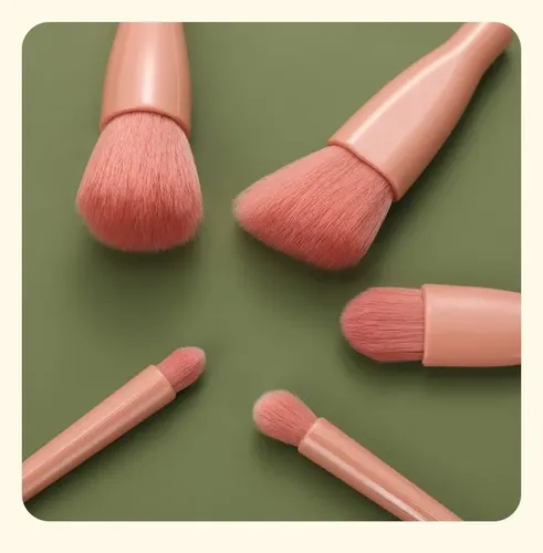 Set 5 Brochas De Maquillaje Portátil Con Estuche Pink