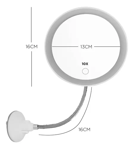 Espejo Led Con Ventosa Aumento 10x E815 Blanco
