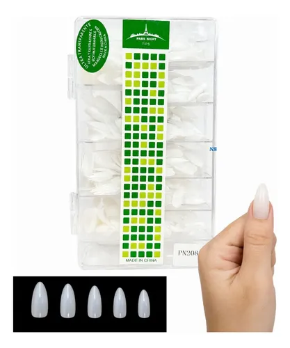 Tips Uñas Postizas Blancas Almendra Largas 5 Medidas X500