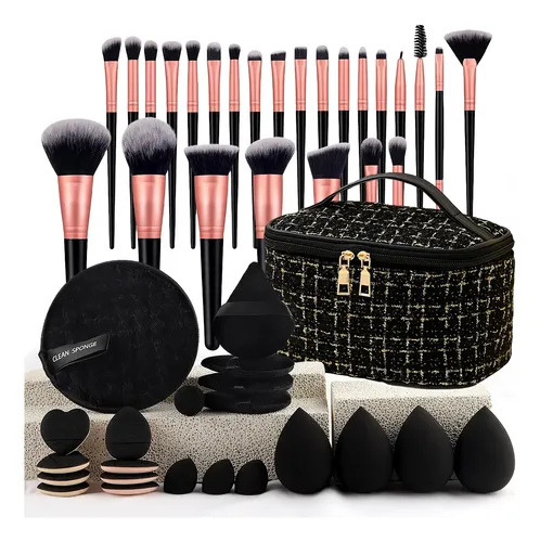 Set Profesional 47 Piezas Brochas Esponjas Y Neceser