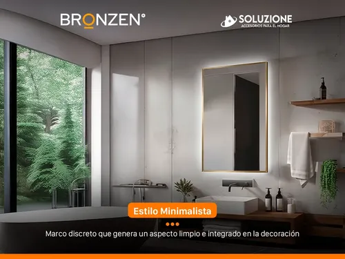 Espejo Premium Luz Led Trasera Borde Dorado 75cm X 1 Metro