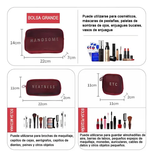 Maquillaje Bolsa Cosmetiquera Mujer Color Bordó Diseño