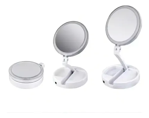 Espejo Luz Led Maquillaje Tocador Con Aumento Plegable Usb Marco Blanco