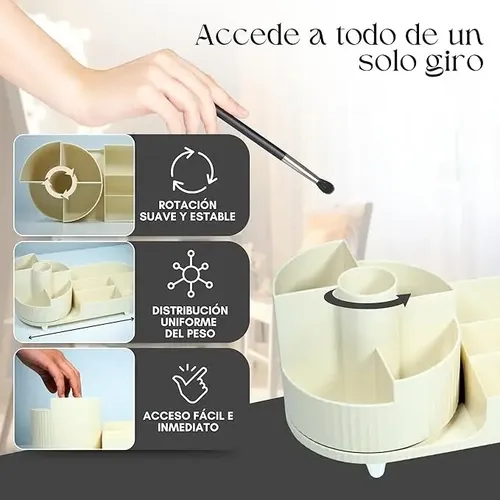 Organizador De Maquillaje Cosméticos Giratorio Blanco/ Negro