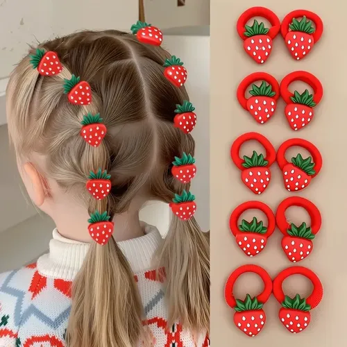 10 Accesorios Para El Cabello Con Fruta De Fresa Y Cereza Pa