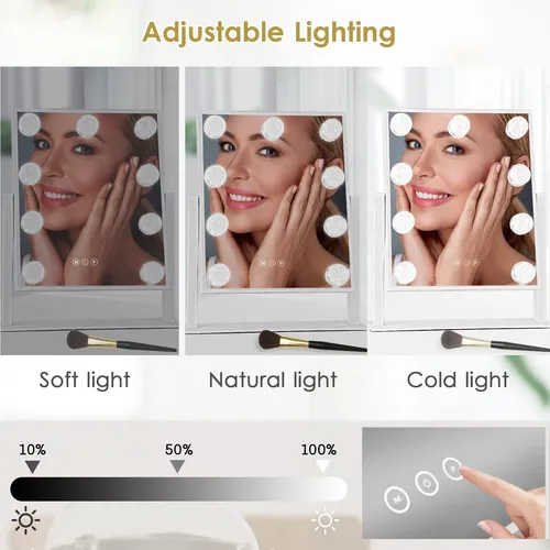 Espejo De Maquillaje Bwllni Con Luces Led 9 Bombillas Blanco