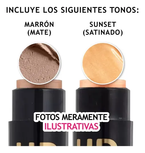 Kit Contorno Cremoso Barra Iluminador Rubor Stick Hd Katalia Tono del maquillaje x2 Marrón – Sunset