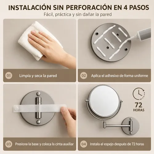Espejo De Maquillaje Pared Plegable Extensible Y Aumento