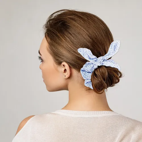 12 Ligas De Cabello A Cuadros Con Moño Para Mujer