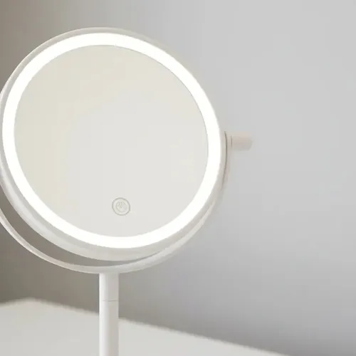 Espejo Redondo De Pie Con Luz Led Fría Para Maquillaje