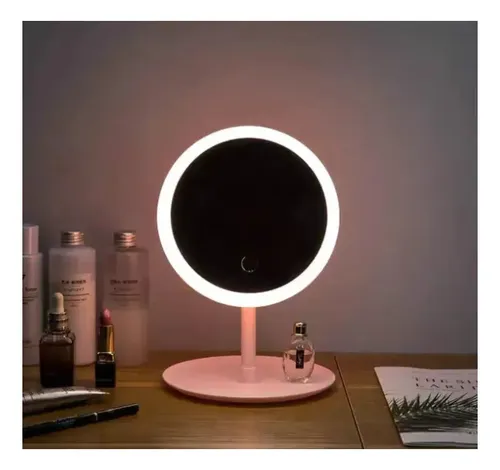 Espejo De Maquillaje 3 Modos Luces Led Con Base Carga Usb