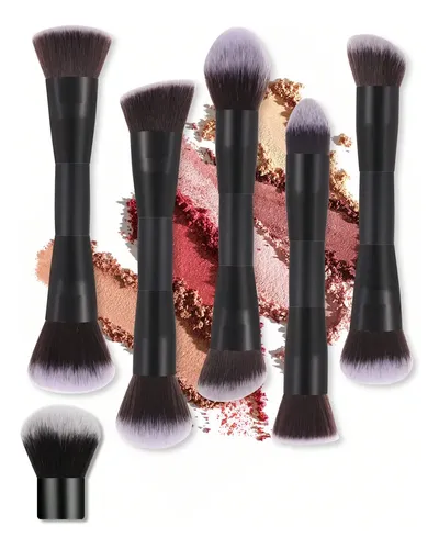 +new 6 Brochas Maquillaje Doble Punta Viaje Color Negro Negr
