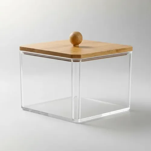 Organizador Cosméticos Maquillaje Acrílico Tapa Bambú 7x9cm