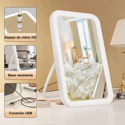 Espejo De Maquillaje Led De 3 Niveles, Portátil Recargable P