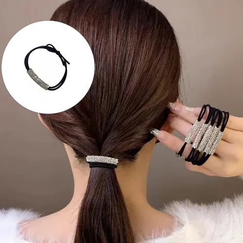 (bk) Corbata Elástica Para El Pelo Con Decoración De Diamant Negro Not Specified