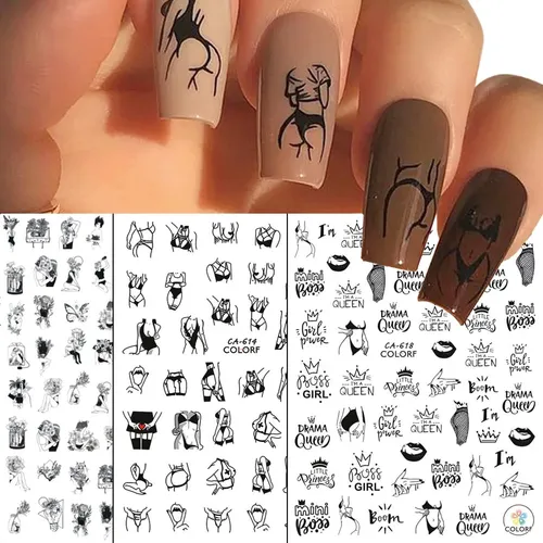 Tbrztr Stickers Uñas 3d Chicas Adhesivos 6 Hojas