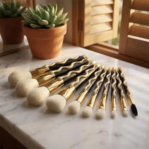 Set 10 Brochas Maquillaje Serpiente 3d Fibra Sintética Golden Snake Brush