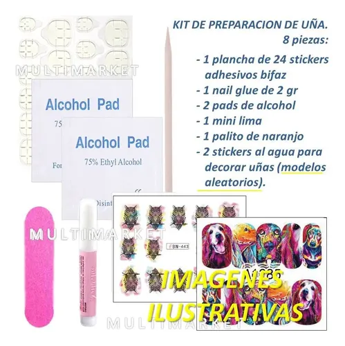 Kit X8 Preparación Uña Press On Lima Adhesivo Palito Naranjo