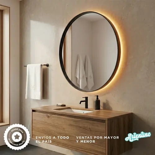Espejo Led Redondo Baño 80 Industrial Liviano Directo 220