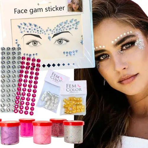 Kit Maquillaje Para Fiestas/upd Gel Con Glitter, Stras Y Puf