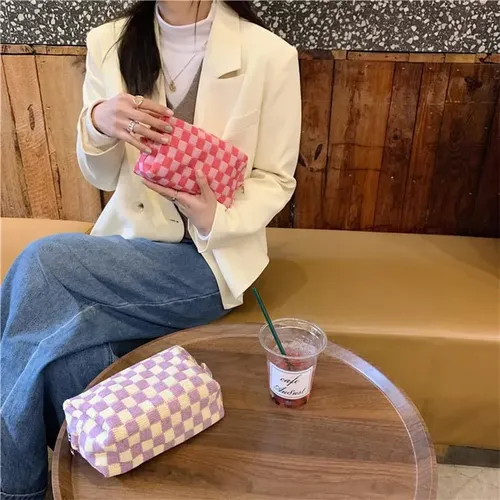 Pazimiik A Cuadros Bolsa De Maquillaje Para El Bolso Portáti