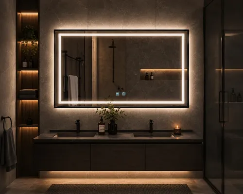 Espejo Digital Led Rectangular Enmarcado Desempañador Baño