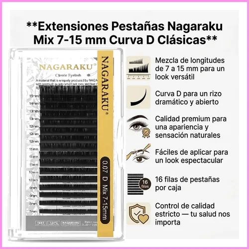 Pestañas Nagaraku Mix 7-15mm Curva D 0.05 0.07 0.10 0.15